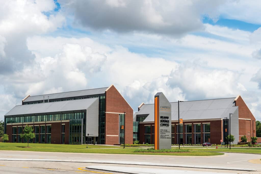Campbell University medical school campus with metal roofs