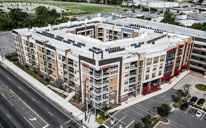 Aerial view of Aspire Midtown Apartments in Nashville, TN
