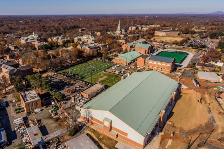 aerial view of wake forest university campus