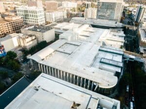Aerial view of a large convention center