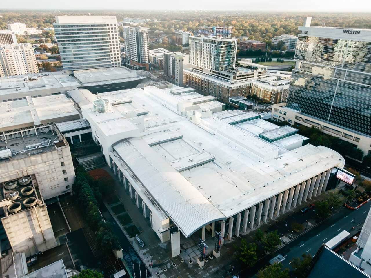Aerial view of a large convention center