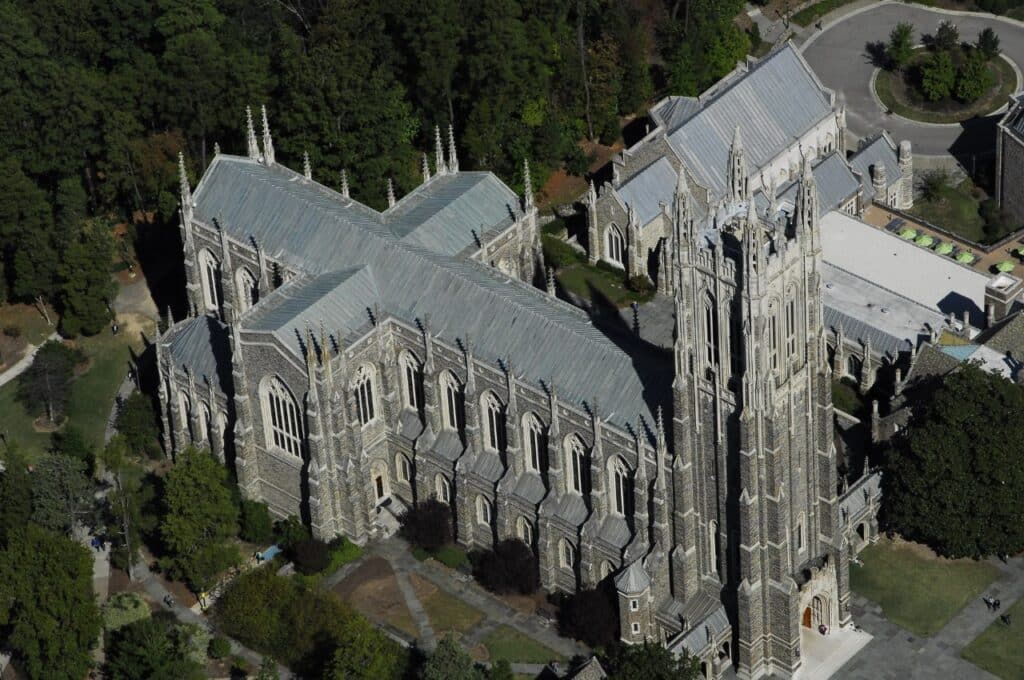 aerial of duke university chapel