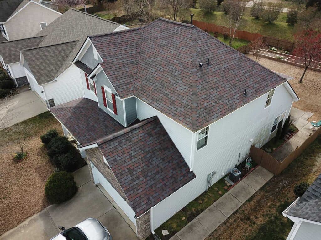 Red and gray shingle roof