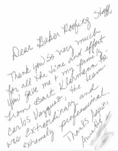 Customer recommendation of Baker Roofing Company