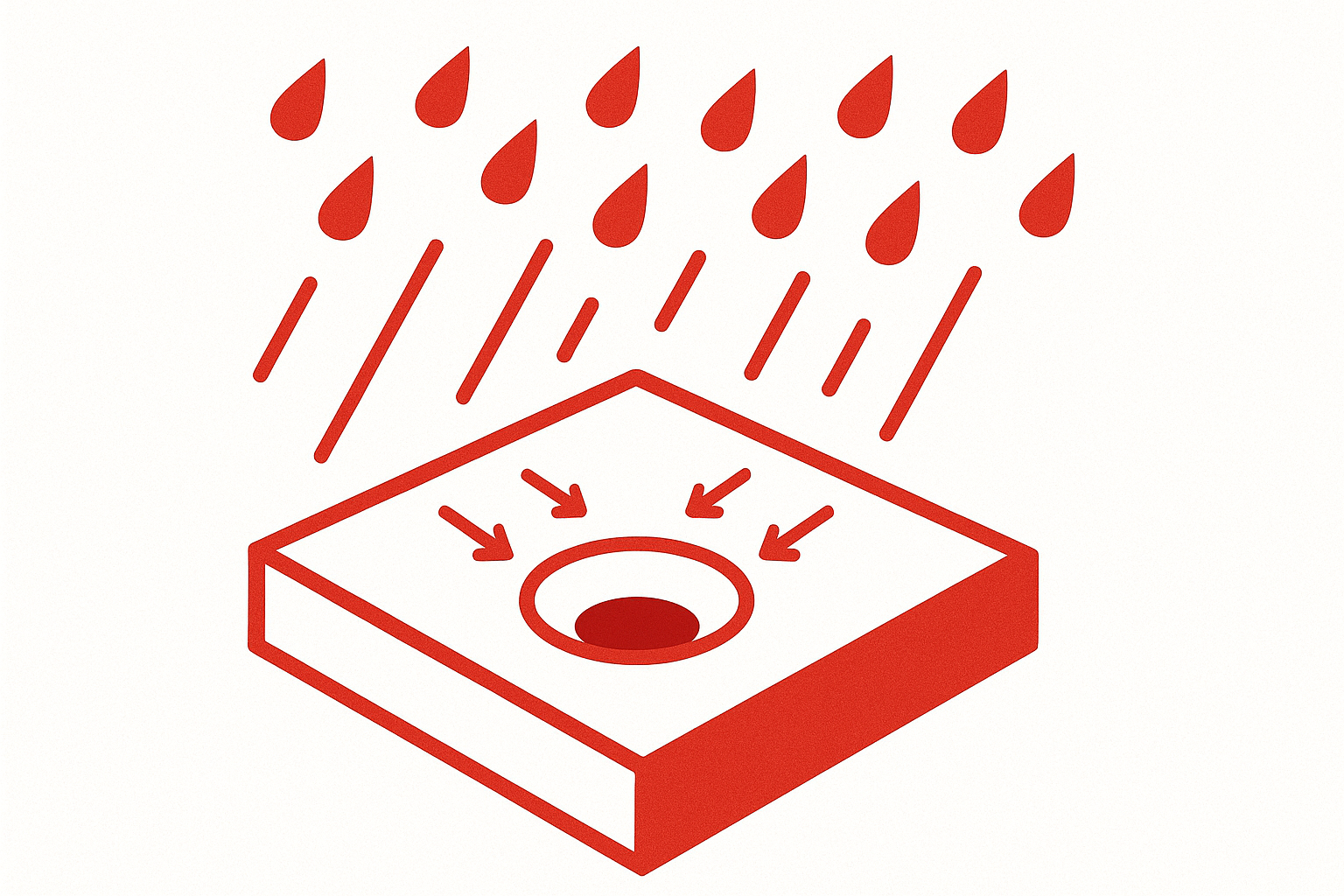 graphic showing rain falling into a flat roof internal drain