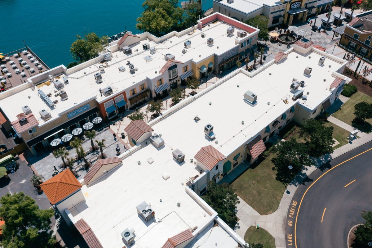 aerial view of shopping center