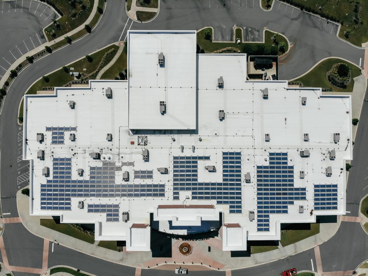 aerial view of large retail building