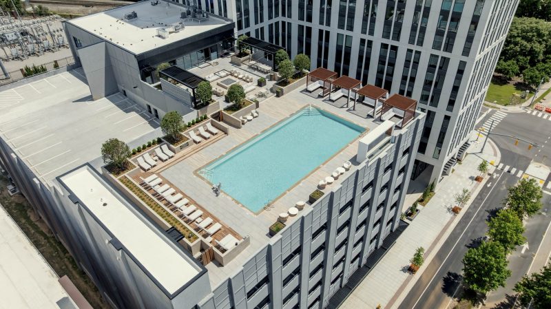 drone view of an apartment complex roof