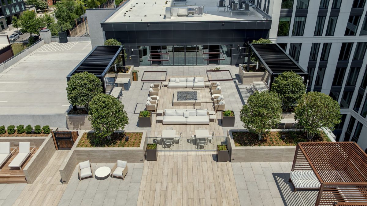 drone image of a patio